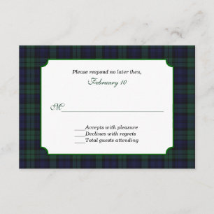 Klassieke Black Watch Tartan Huwelijksreactie RSVP Kaartje