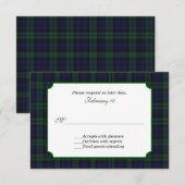 Klassieke Black Watch Tartan Huwelijksreactie RSVP Kaartje (Voorkant / Achterkant)