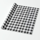 Klassieke Black & White Plaid Gingham Kerstmis Cadeaupapier (Uitgerold)
