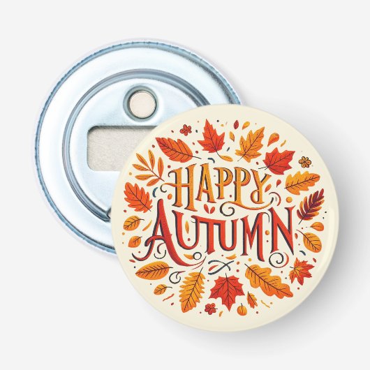 klassieke bladeren & Happy Autumn Button Flesopener (Voorkant)