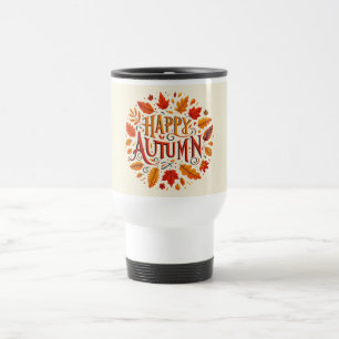 klassieke bladeren & Happy Autumn Reisbeker
