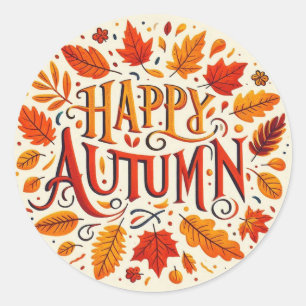 klassieke bladeren & Happy Autumn Ronde Sticker