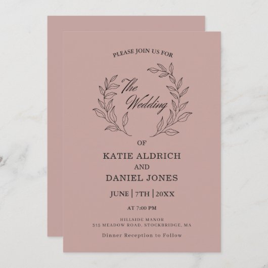 Klassieke bladeren Lila Paarse QR-code bruiloft Kaart (Voorkant / Achterkant)