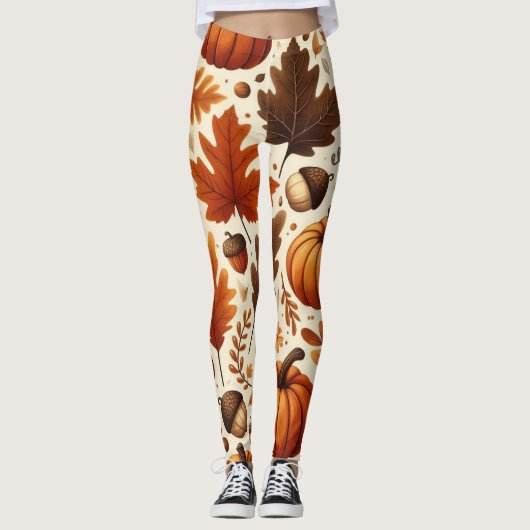 klassieke bladeren/pompoenen/eikels Herfst Leggings (Voorkant)