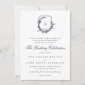 Klassieke Bladkam Bruiloft Marineblauw Monogram Kaart (Voorkant)