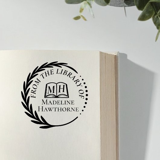 Klassieke Bladkrans Uit De Bibliotheek Van Ex-Libr Rubberstempel