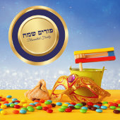 Klassieke Blauw en Goud Gelukkig Purim Ronde Sticker