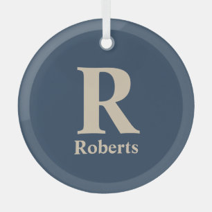 Klassieke blauw en vanille Initiaal/voornaam/famil Glas Ornament