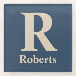 Klassieke blauw en vanille Initiaal/voornaam/famil Glazen Onderzetter