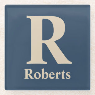 Klassieke blauw en vanille Initiaal/voornaam/famil Glazen Onderzetter