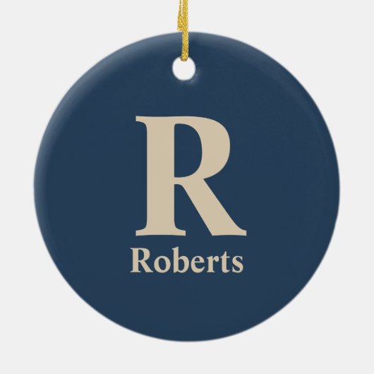 Klassieke blauw en vanille Initiaal/voornaam/famil Keramisch Ornament (Achterkant)