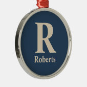 Klassieke blauw en vanille Initiaal/voornaam/famil Metalen Ornament (Rechts)