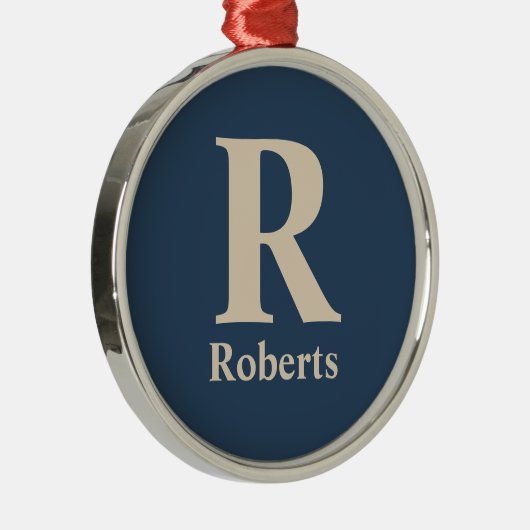 Klassieke blauw en vanille Initiaal/voornaam/famil Metalen Ornament (Rechts)