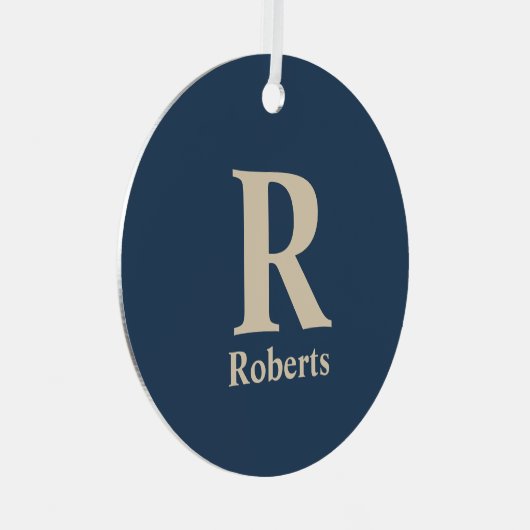 Klassieke blauw en vanille Initiaal/voornaam/famil Metalen Ornament (Voorkant Rechts)