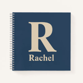 Klassieke blauw en vanille Initiaal/voornaam/famil Notitieboek