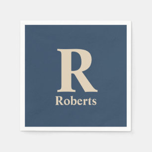 Klassieke blauw en vanille Initiaal/voornaam/famil Servet