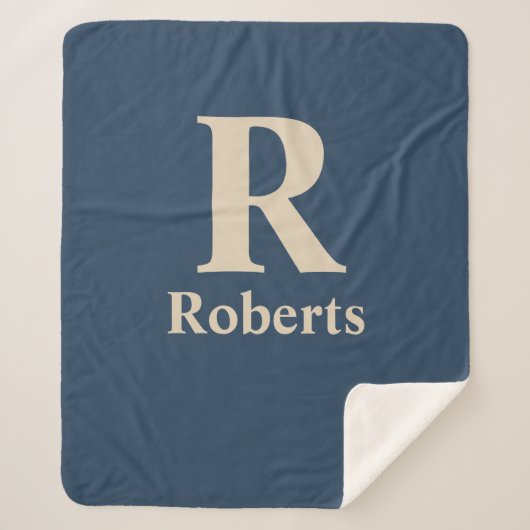 Klassieke blauw en vanille Initiaal/voornaam/famil Sherpa Deken (Voorkant)