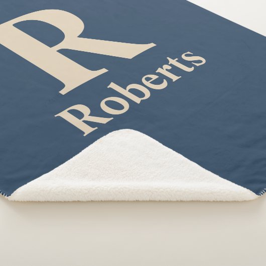 Klassieke blauw en vanille Initiaal/voornaam/famil Sherpa Deken (3/4)