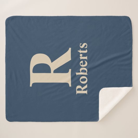 Klassieke blauw en vanille Initiaal/voornaam/famil Sherpa Deken (Voorkant (horizontaal))