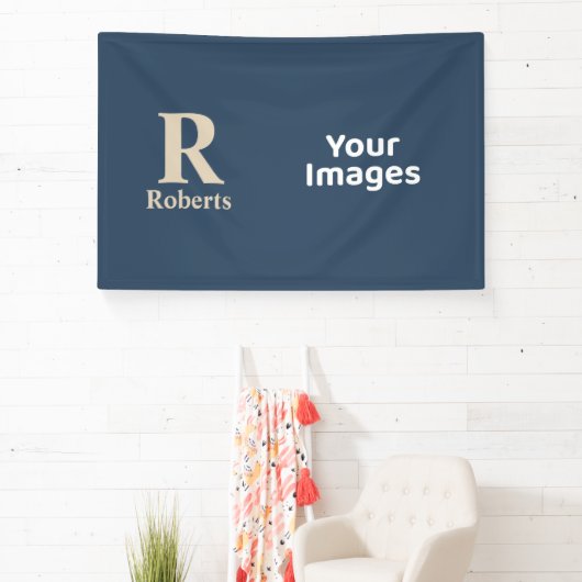 Klassieke blauw en vanille Initiaal/voornaam/famil Spandoek (Insitu)