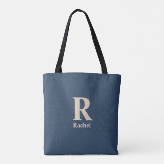Klassieke blauw en vanille Initiaal/voornaam/famil Tote Bag (Achterkant)