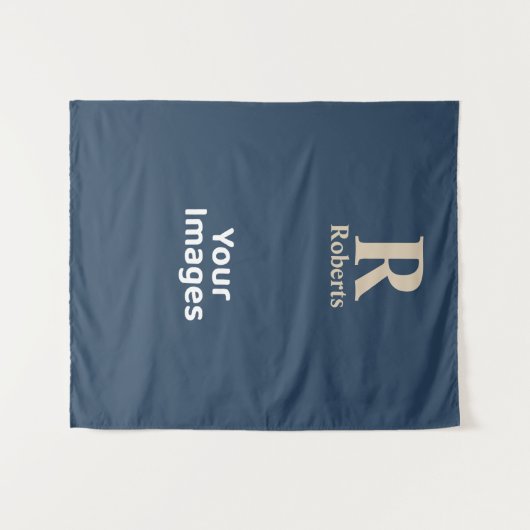 Klassieke blauw en vanille Initiaal/voornaam/famil Wandkleed (Voorkant (horizontaal))