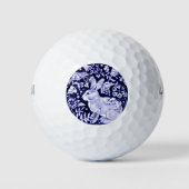 Klassieke Blauw en Wit Konijn Vogels Bloemen Golfballen (Voorkant)