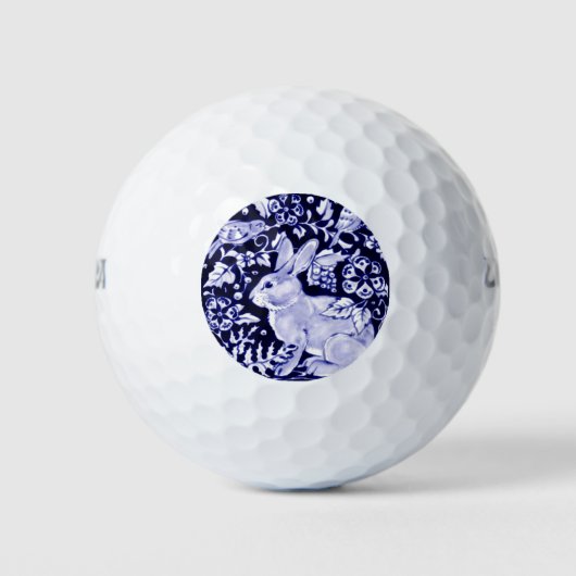 Klassieke Blauw en Wit Konijn Vogels Bloemen Golfballen (Voorkant)