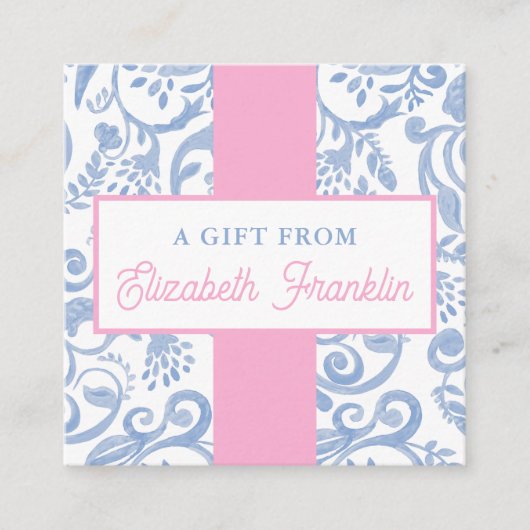 Klassieke Blauw en Wit Patroon Gift Informatiekaartje (Voorkant)