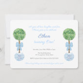 Klassieke Blauw en Witte Kleine Jongen 1e verjaard Kaart (Voorkant)