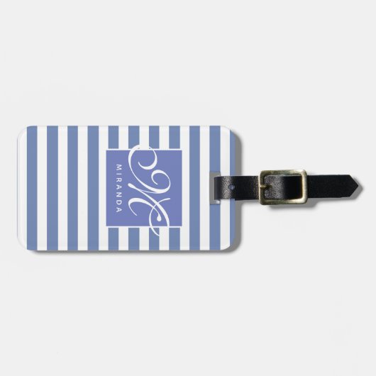 Klassieke Blauw en Witte Striped - het Monogram va Bagagelabel (Voorkant horizontaal)