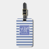 Klassieke Blauw en Witte Striped - het Monogram va Bagagelabel (Voorkant verticaal)