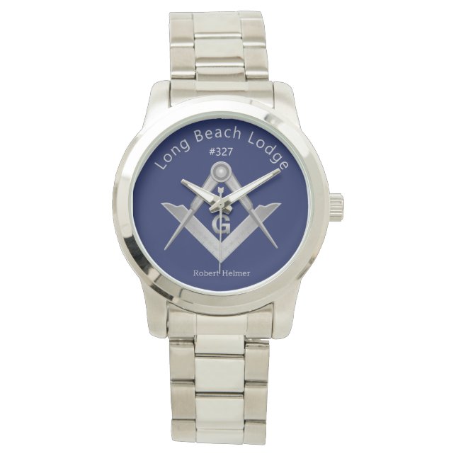 Klassieke Blauw en Zilveren Masonic Monogrammed Horloge (Voorkant)