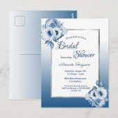 Klassieke blauw floral bridal doucheuitnodiging briefkaart (Voorkant / Achterkant)