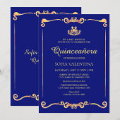 Klassieke Blauw Gouden Quinceanera Kaart (Voorkant / Achterkant)