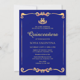 Klassieke Blauw Gouden Quinceanera Kaart