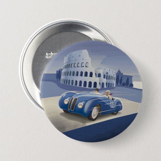 Klassieke blauw-raderauto ronde button 7,6 cm (Voorkant /achterkant)