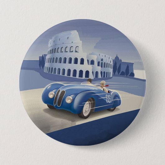 Klassieke blauw-raderauto ronde button 7,6 cm (Voorkant)