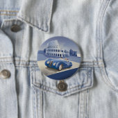 Klassieke blauw-raderauto ronde button 7,6 cm (In situ)
