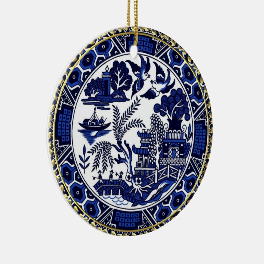 Klassieke blauw Willow Design kerstversiering Keramisch Ornament (Rechts)
