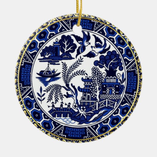 Klassieke blauw Willow Design kerstversiering Keramisch Ornament (Voorkant)