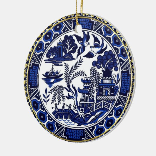 Klassieke blauw Willow Design kerstversiering Keramisch Ornament (Links)