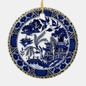 Klassieke blauw Willow Design kerstversiering Keramisch Ornament (Achterkant)