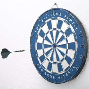 Klassieke Blauw Wit Aangepaste Familienaam en Beri Dartbord