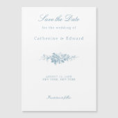 Klassieke Blauw-Wit Bloemen Bewaar de Datum Magnetische Uitnodiging (Voorkant)