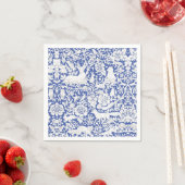 Klassieke Blauw Wit Bos Bos Dieren Damask Servet (Insitu)