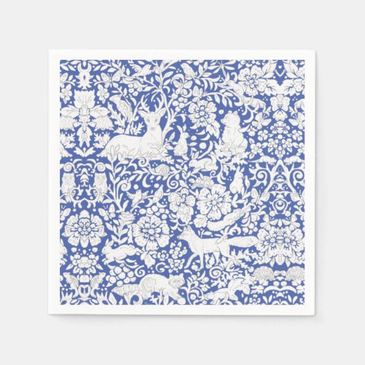 Klassieke Blauw Wit Bos Bos Dieren Damask Servet (Voorkant)