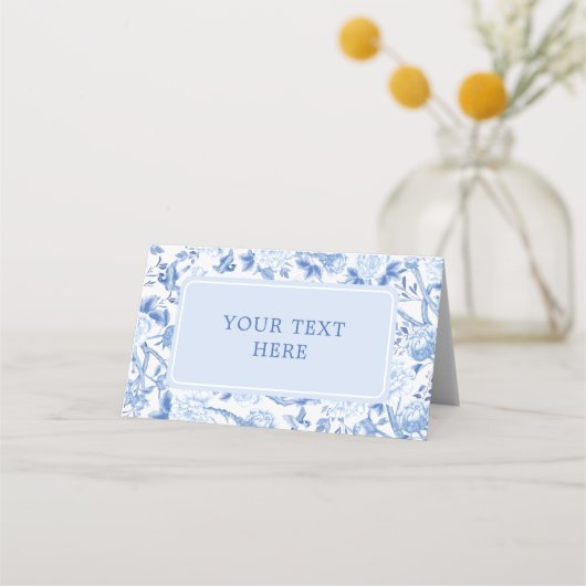 Klassieke Blauw Wit Chinoiserie Bruiloft Zitplaats Plaatskaartje (Voorkant)