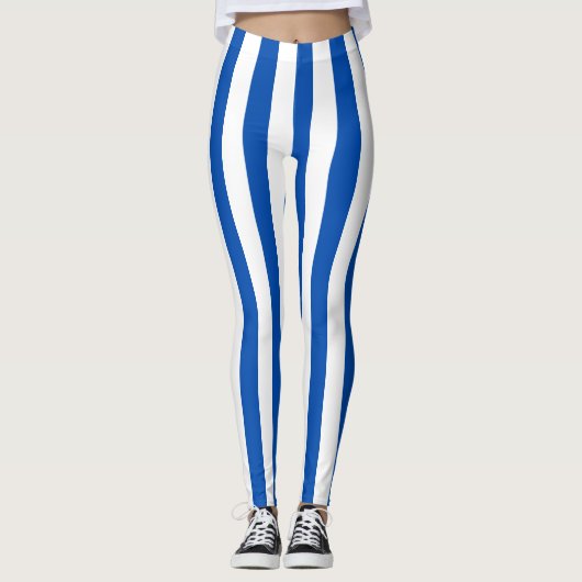  Klassieke Blauw & Witte Stripes Leggings (Voorkant)