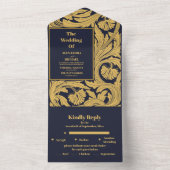 Klassieke blauwe Art Nouveau bruiloft All In One Uitnodiging (Binnen)